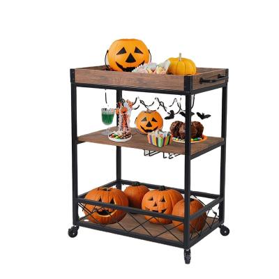 China Sustainable Kitchen Cart Furniture Kitchen Shelves Wholesale High Quality 3 Tiers With Wine Rack for sale