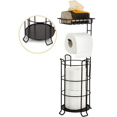 China Sustainable Bathroom Tissue Racks Toilet Paper Holder Free Standing With Top Shelf for sale