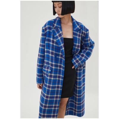 China Fashion Plaid Tartan Wool Coat Anti-wrinkle Front Pocket Button Up Coat For Women for sale