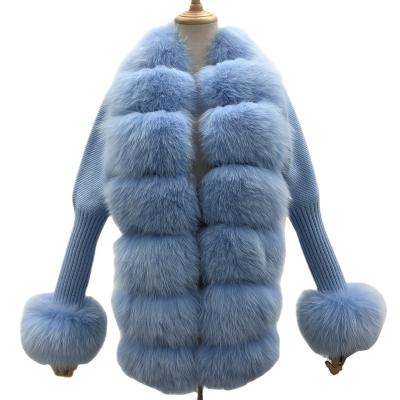 China MYS Winter Drawstring Waist Fox Fur Trim Sweater Fashion Real Wool Latest Real Wool Knitted Fur Cardiganfur Coat For Women for sale