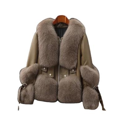 China 2022 New Arrivals Custom Made Winter Bicycle Jacket Fox Fur Coat Genuine Leather Fluffy Women Anti-wrinkle for sale