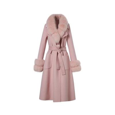 China Anti-wrinkle women fall long real fox fur cashmere jacket double faced fur wool coat women 2021 for sale