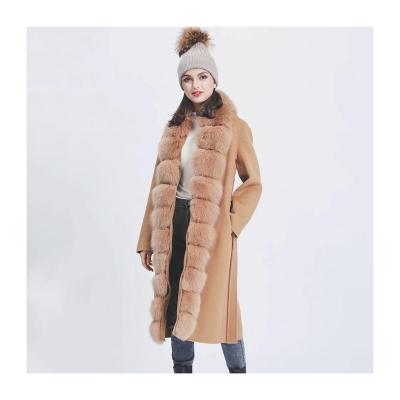 China Top Quality Sale Anti-wrinkle Woolen Overcoat Warm Fashion Fall Long Women's Coats 100% With Real Fox Fur Collar Loose Women's Long Wool for sale