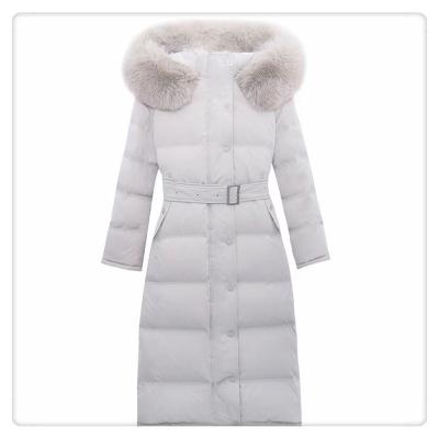 China Anti-wrinkle Women's Fahion Winter Long Down Jacket Ladies Fox Fur Hooded Down Coat for sale