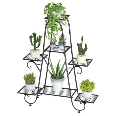 China Sustainable Pemphis Tending Products Black Iron Multilayer 7 Tier Metal Potted Planters Display Stand Rack for sale