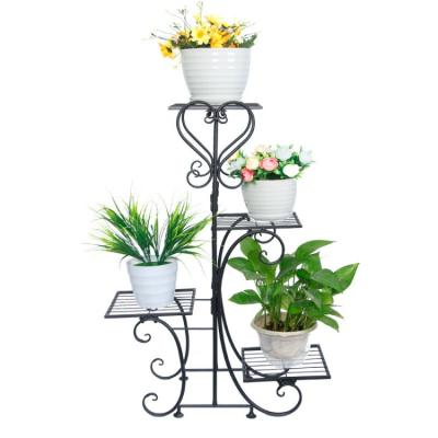 China High Quality Viable Pemphis Household Black Metal Plant Shelf Flower Display Rack Garden Planter Stand With 4 Row Shelves Indoor for sale