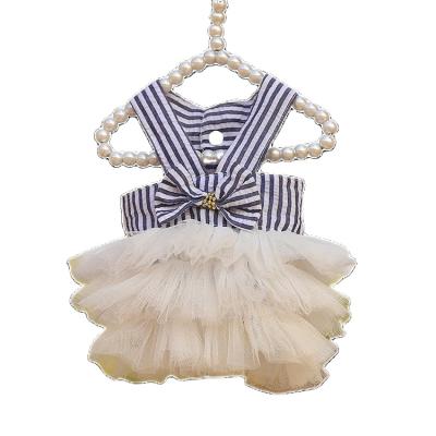 China Doggyfun Premium Material Soft Viable Bow Stripe Yarn Decoration Puppy Princess Dresses Skirt Dress For Dog for sale