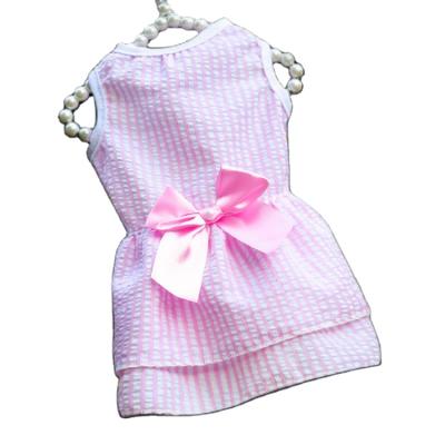 China Doggyfun Low Price New Summer Cute Bow Plaid Sleeveless Sustainable Pet Clothes Dog Dresses for sale