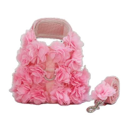 China Doggyfun Sustainable Summer Keep Cool Three-Dimensional Flower Decoration Pet Clothes Soft Cute Dog Dress Skirt With Leash for sale