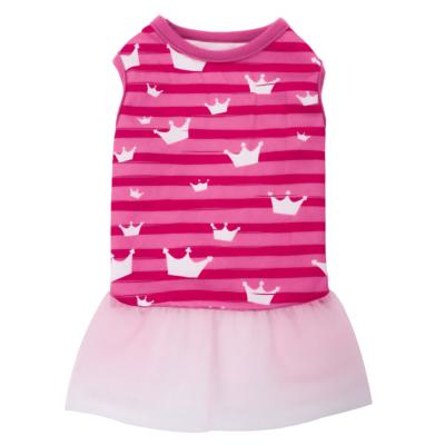 China Doggyfun Quality Guaranteed Viable Unique Pink Delicate Crown Pattern Striped Cheap Pet Clothes Dog Dress for sale