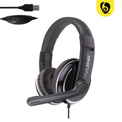 China Ovleng Brand Q6 USB Gaming Soft 3.5mm Wired Headset 2 Meters PVC Long Wired Earphone With Wired Microphone for sale