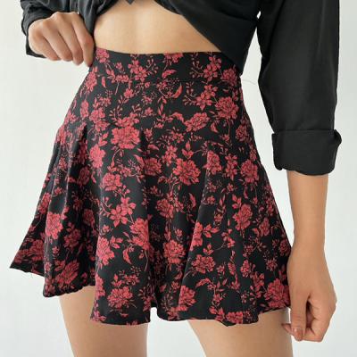 China Breathable Floral Printing Women Summer Casual Pleated Elegant Mini Skirt for sale