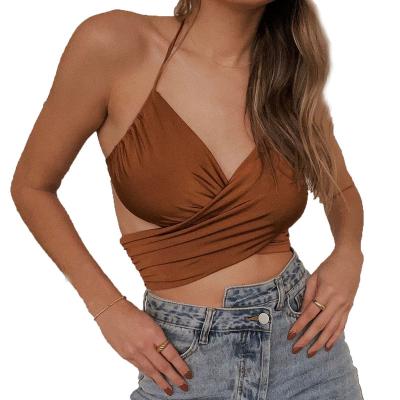 China Anti-pilling 2021 hot sale blouses for women v-neck short cropped v-neck top sleeve women for sale