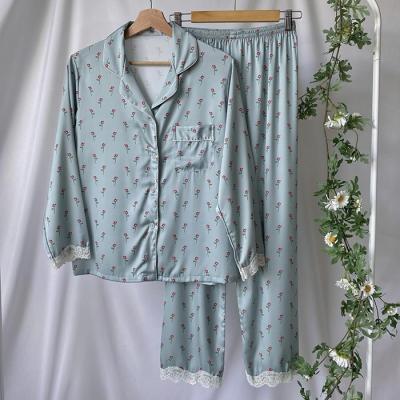 China Women's Floral Satin Sleepwear Women's Pajamas Breathable Casual Sleepwear Full Sleeve For Women Set for sale