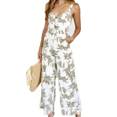 China Women's Anti-pilling Fashion Printing Overalls Long Pants Sleeveless Elastic Waist Casual Loose Overalls for sale