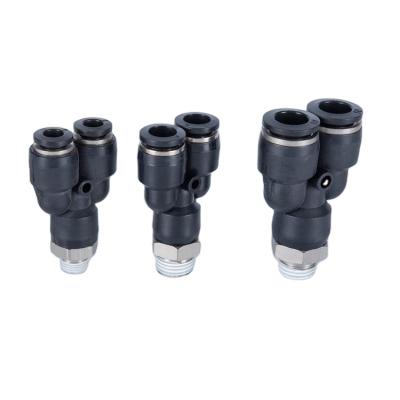 China Building Material Shops Pneumatic Line 3 Way Plug In Flow Control Water Faucet Tubing Connector One Touch Compressor Plastic Quick Connector for sale