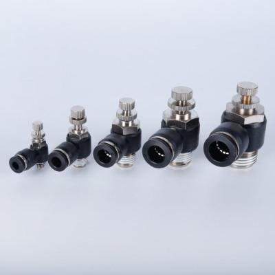 China Industry SL SC10-1/4 10-3/8 Plating 1/2copper Nickel Speed ​​Control Valve Hose Pneumatic Tube Fittings With Swivel Rotating Throttle Valve for sale