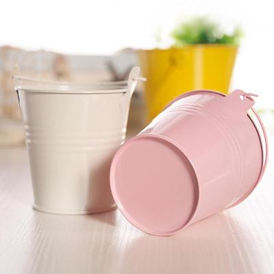 China 1pc Mini Tin Bucket Colorful Tinplate Plant Potted Candy Viable Color Small Barrel Creative Iron Tin Bucket for sale