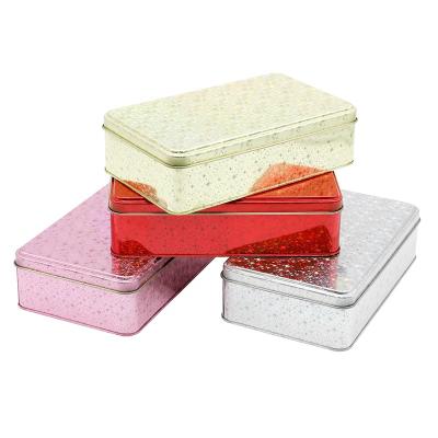 China High Quality Rectangular Flat COOKIE Tea Tin Box Star Glitter Food Grade Metal Tin Package Tin Gift Box Wedding Large for sale