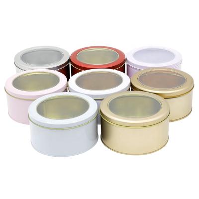 China COOKIE Tin Candy High Quality Small Round Gift Box Food Can Tin Box For Candy With Clear Window Wedding Gift Tin Box for sale