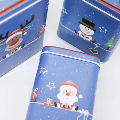 China Christmas Theme Santa Calus Snowman And Elk 3 BISCUIT Grade Tin Can Food Grade Tin Can for sale