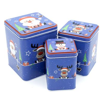 China COOKIE SET 3pcs Cheap Christmas Decorative Blue Candy Jars Tin Can Customized Tin Box for sale