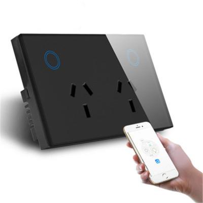 China Mordern 120 Dual 3 Pin Socket with Touch Switch Black WiFi Tempered Glass Smart Switch Socket in Australia and USA for sale