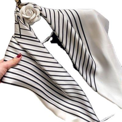 China Silk like striped simple soft decorative beach towel air conditioning of the printing of new Korean silk women's spring and summer scarf for sale