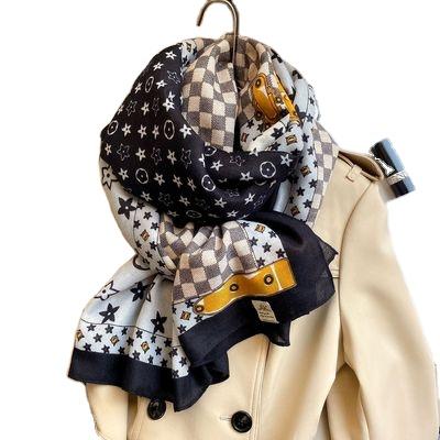 China European and American cotton and hemp new style canvas women's scarf wide shawl brand printed scarf for sale