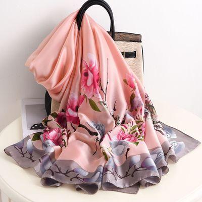 China Silk like thin spring and summer Korean soft silk satin flower air conditioning shawl beach sun protection shawl for sale