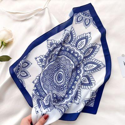 China Silk like original 55cm small square scarf Korean soft spring bandage digital printing headband and summer decorative scarf for sale