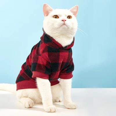 China Stocked Pet Clothes Plaid Hoodies Classic Fashionable Black And Red Striped Lattice Sweater Arket Dog Clothes Angry Orange Pet for sale