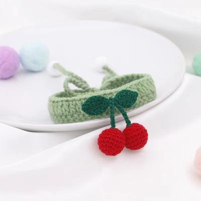 China Handmade Stocked Cherry Knitted Cat Collar Sweet Cute Ragdoll Kitty Teddy Multicolor Pet Ornaments for sale