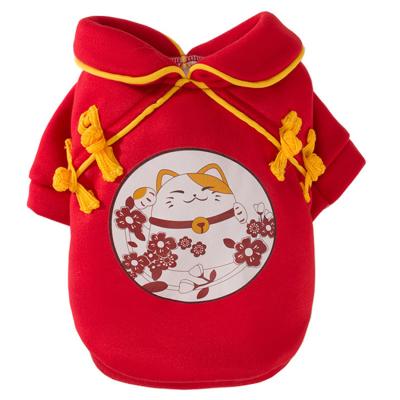 China New Year Pet Clothing Autumn And Winter Red Festive Pet Cat And Dog Viable Small Warm Clothes for sale