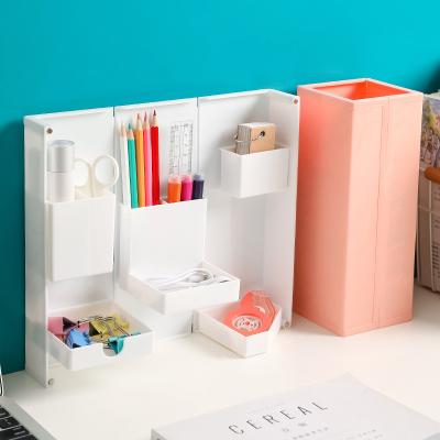 China Simple Suction Foldable Magnetic Opening And Closing Stationery Box Storage Box Office Student Desk Creative Pen Holder for sale