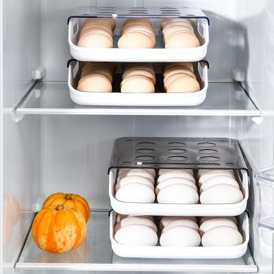 China Freshness Preservation Egg Tray 21 Grid Egg Holder Automatic Scrolling Eggs Storage Box For Refrigerator for sale