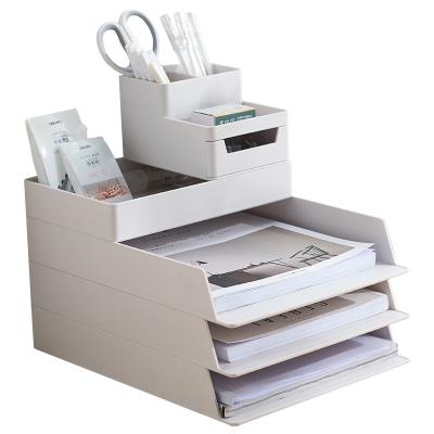 China Modern Elegant Box 3 Tier File Storage Clear Desk Organizer Set Multifunctional Desktop Organizer With Drawer for sale