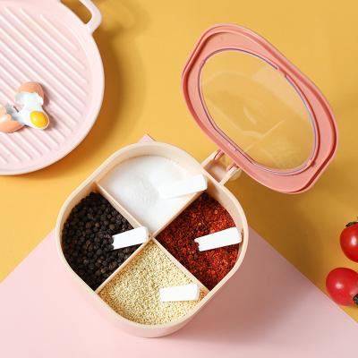 China Freshness Preservation Seasoning Combination Set Kitchen Four-Grid Integrated Jar Salt Jar Household Seasoning Storage With Lid Condiment Dispenser for sale