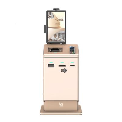 China 21.5 Inch Touch Display Hotel Self-service Check In Kiosk With Roomkey Dispenser And Passport Reader for sale