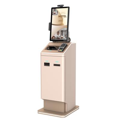 China Hotel Airport Self Service Kiosk With Touch Screen POS Cash Payment Receipt Printer Camera Passport Scanner for sale