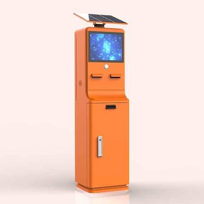 China Outdoor Kiosk With Solar Panel Power Supply Cash Payment And Card Payment For Parking Station Or Self Ordering Payment for sale