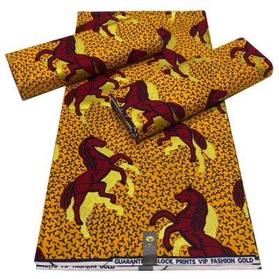 China Wholesale Shrink-Resistant Red Horse Pattern Design African Golden Wax Fabric Genuine 6 Yards/Pcs 100% Cotton Fabrics For Sewing Dress for sale