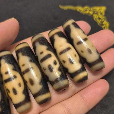 China Yellow Weathered Lines Archaic Stone Vase Collection 1pcs/lot Model Old Agate Natural Tooth DZI Bead Amulet Accessories Jewelry for sale