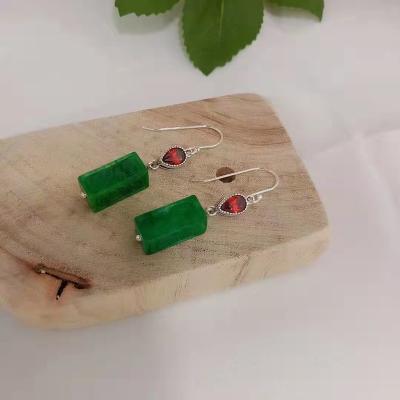 China 925 sterling silver luxury green earrings for women red earring woman green jade luxury fashion high quality for sale