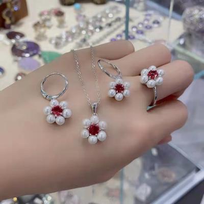 China CLASSIC jewelry sets pearl ring earrings necklace 925 silver for women bracelet pendientes plata peral necklace set for sale