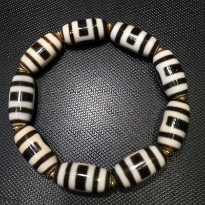 China Multi-pattern 1pcs/lot Ethnic Natural Agate DZI Bracelet Old Art Black Gold Weathered Lines Accessories Jewelry Collectibles for sale