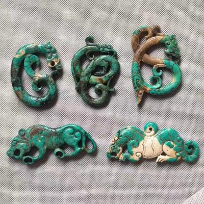 China 1pcs/lot Turquoise Ethnic Natural Pendant Carved Chinese Civilization Accessories Gemstone Unicorn Dragon Tiger Totem Classics for sale