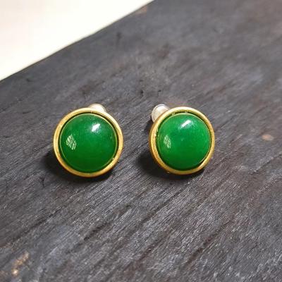 China CLASSIC natural green jade stud earrings 1pcs/lot simple and elegant geometry S925 gold plated matte women's jewelry taki for sale