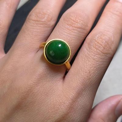 China Ring 1pcs/lot CLASSIC natural green jade simple and elegant geometry classic S925 gold plated women's jewelry size adjustable taki for sale