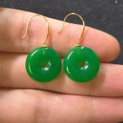 China 1pcs/lot ethnic natural green jade earrings 8k gold ear hooks simple and elegant neoclassical Chinese style safety buckle badges taki for sale